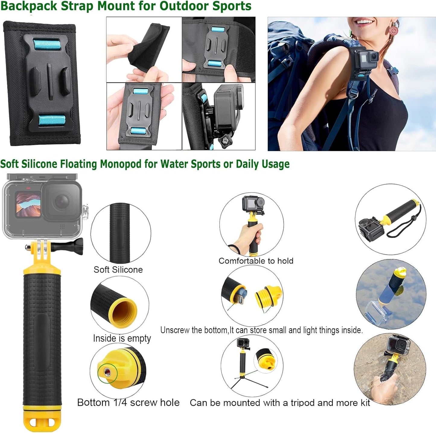 Gurmoir Accessory Kit with Waterproof Case for Go Pro Hero 13 12 11 10 9 Black. Underwater Diving Housing Floating Hand Grip Screen Protector Bundle Pack for GoPro 13 12 11 10 9 Camera(DT13)
