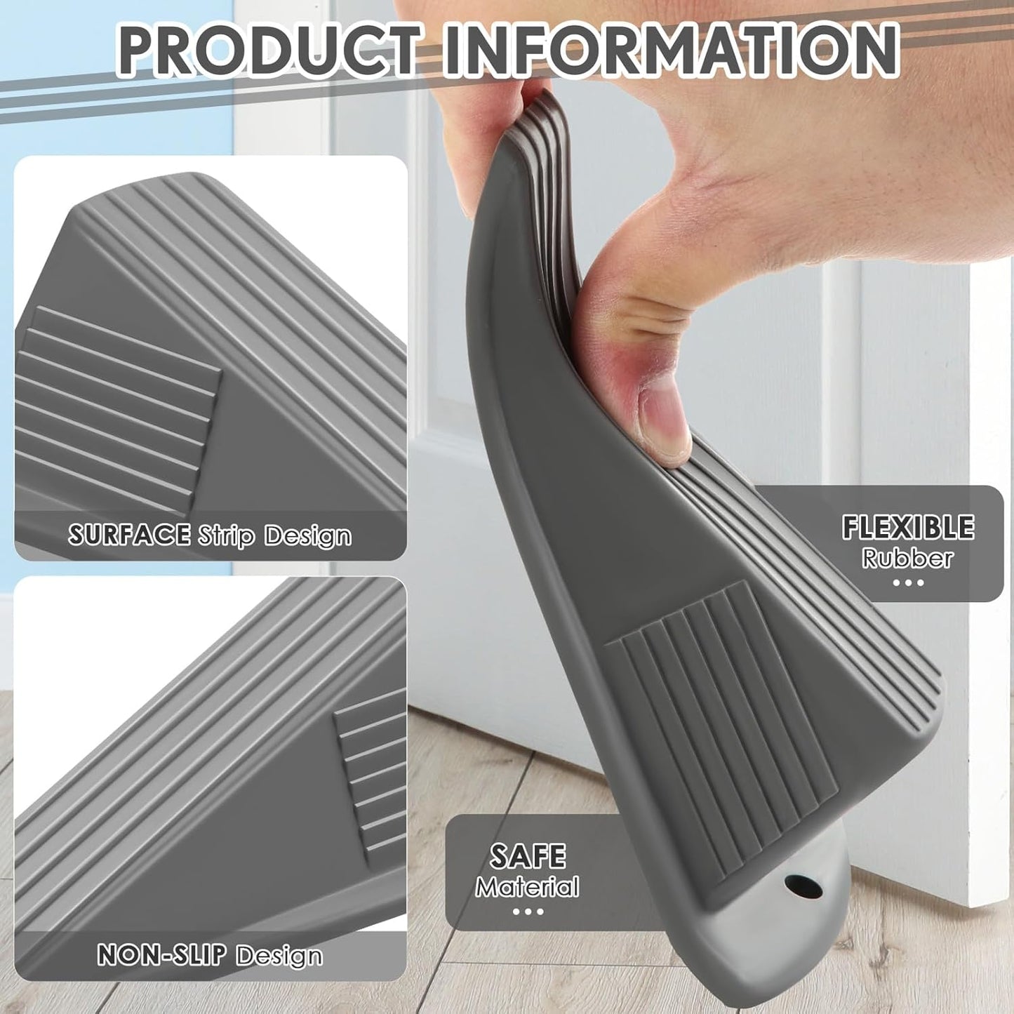 Frienda 4 Pcs Jumbo Door Stoppers Heavy Duty Door Stopper Tall up to 2inch Tall Wedge TPR Large Wedge Stackable Big Rubber Doorstop for Hotel Carpet Hardwood Concrete and Tile (Gray)