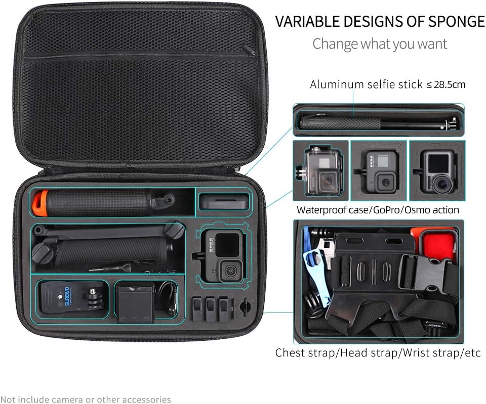 SUREWO Surface-Waterproof Carrying Case Compatible with GoPro Hero 13/12/11/10/9/8/7/(2018)/6/5 Black,DJI osmo action,AKASO/Campark/YI Action Camera and More