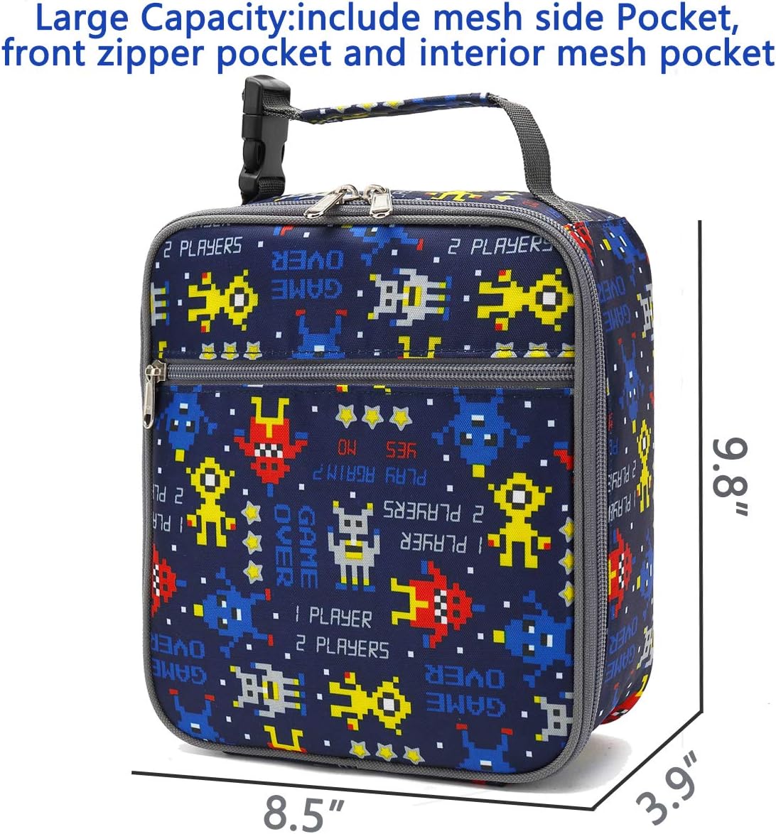 FlowFly Kids Lunch box Insulated Soft Bag Mini Cooler Back to School Thermal Meal Tote Kit for Girls, Boys, Robot