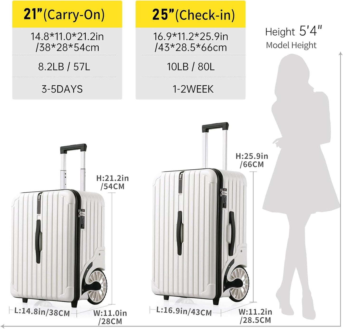 Extra Large Wheels 80L Luggage Hard Shell Suitcase Top Opening Hardside Travel Checked Luggage with TSA Lock (Black, 25-Inch)