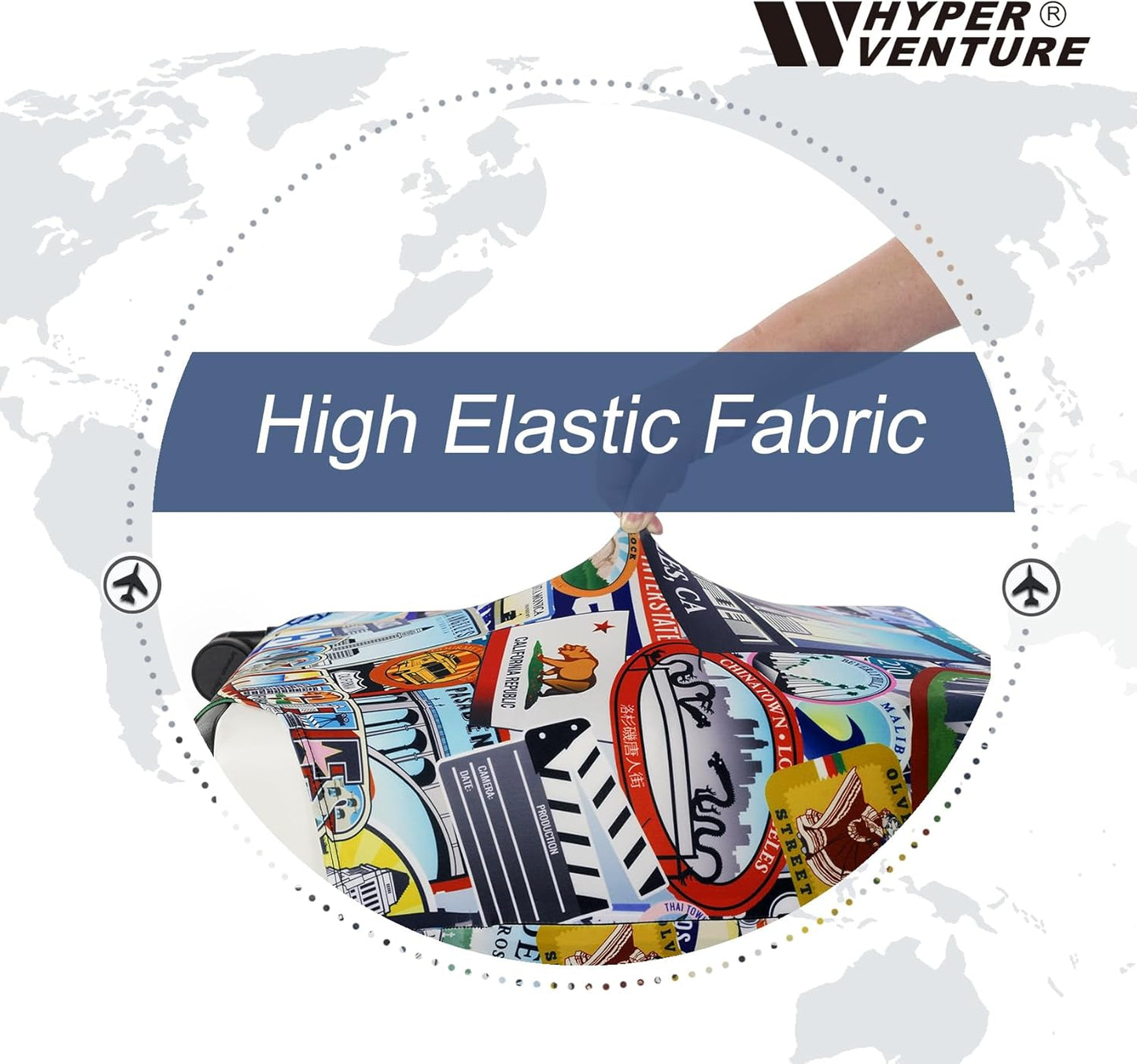 HYPER VENTURE Washable Luggage Cover - Fashion Suitcase Protector Fits 18-22 Inch Luggage (Travel Location, S)