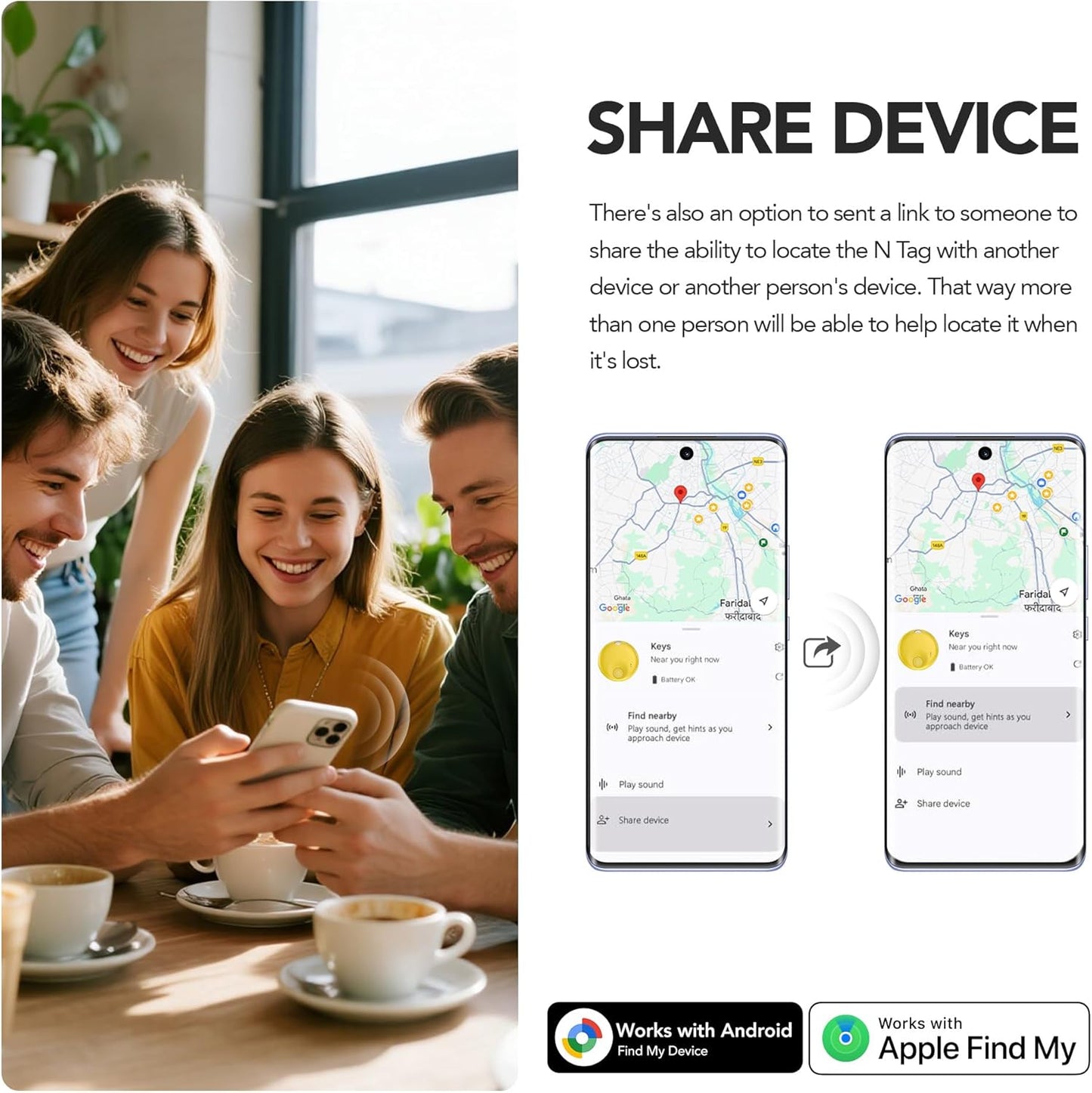 FindTag Duo - Dual System Tracker for iOS or Android, Bluetooth Tracking Tag/Key Finder/Luggage Tracker/Item Locator, Compatible with iOS Find My or Google Find Hub App (Yellow)