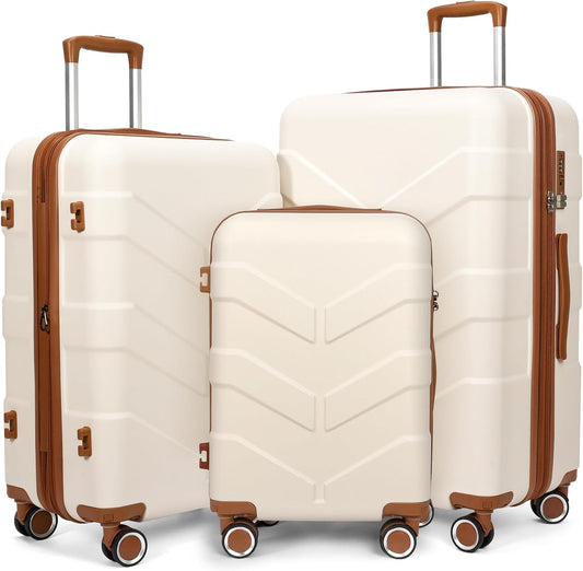 Luggage Sets 3 Piece with Spinner Wheel, Hardside Suitcase Set with TSA Lock, Expandable Lightweight Travel Luggage for Men and Women, White