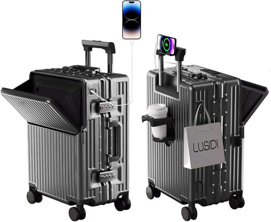 Zipperless Luggage, 22x14x9 Aviation Certified, Polycarbonate Aluminum Hardshell, Expandable Carry-On Luggage with Spinner Wheels, Hardshell Luggage, 20 Inch Cabin