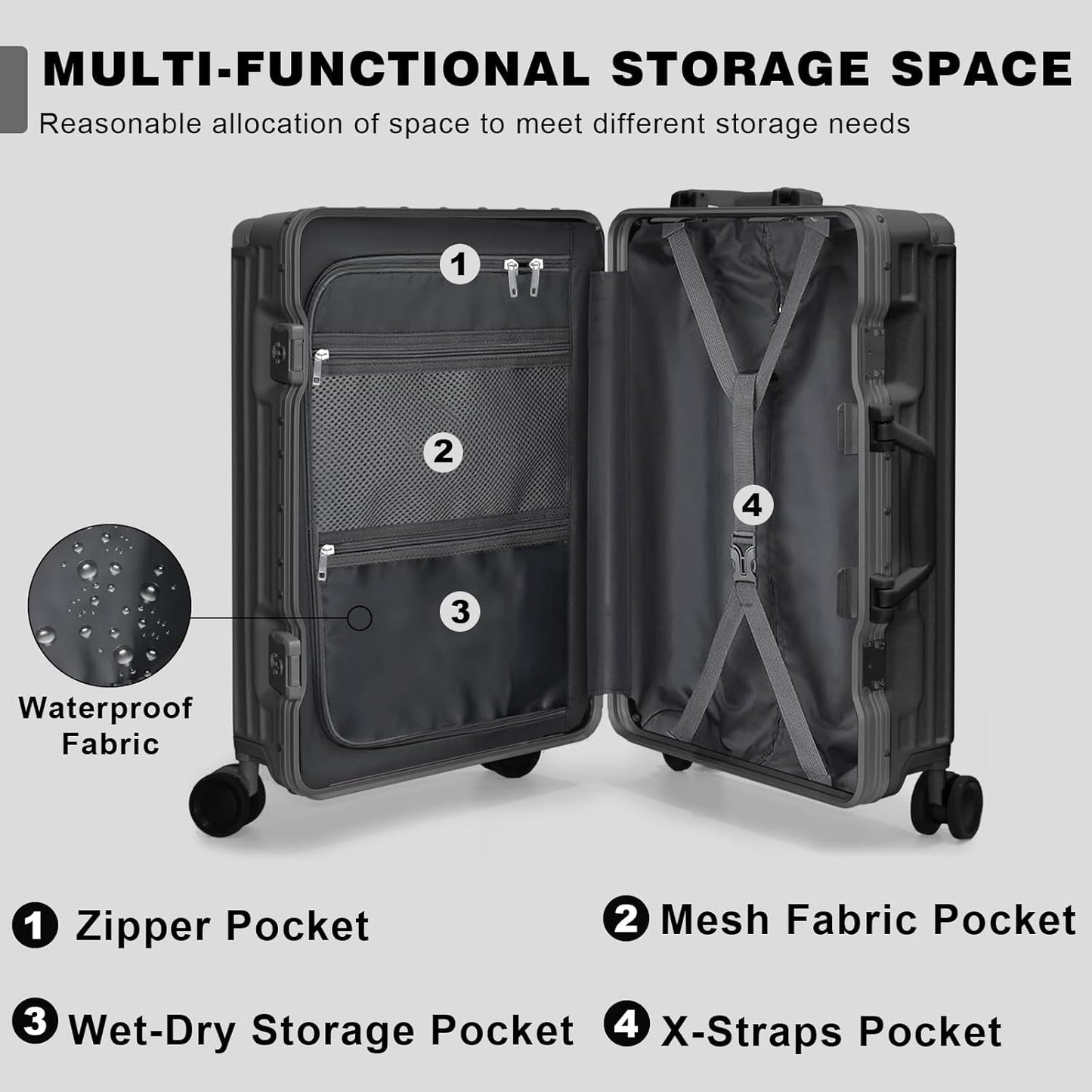 AnyZip Luggage Sets 2 Piece Aluminum Frame Carry On and Checked Suitcase PC ABS Hard Shell TSA Lock No Zipper(Black, 20/28)