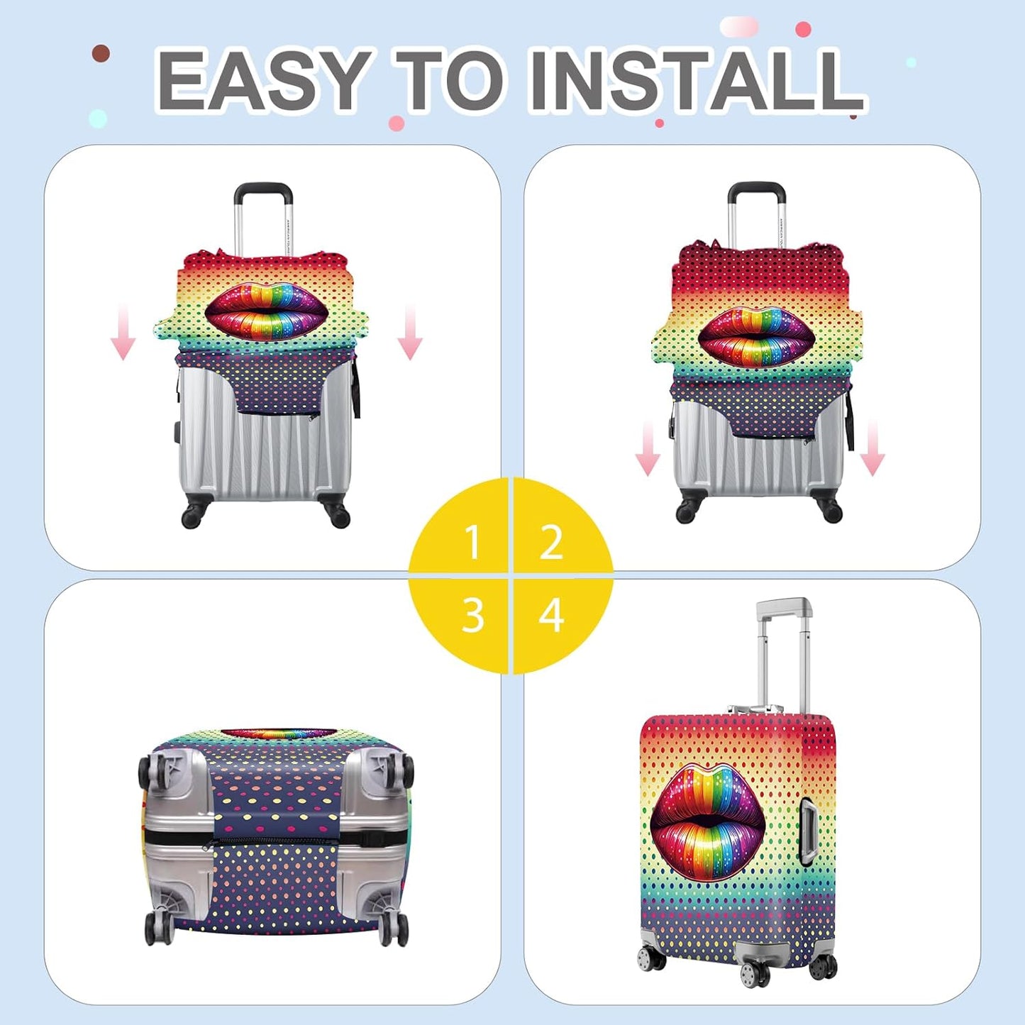 ANNA QUEEN Pop Art Rainbow Lips Luggage Cover, Colorful Suitcase Protector with Bold Lip Design, Stretchable, Washable Travel Cover for 28-30 Inch Luggage, Fun & Fashionable Style