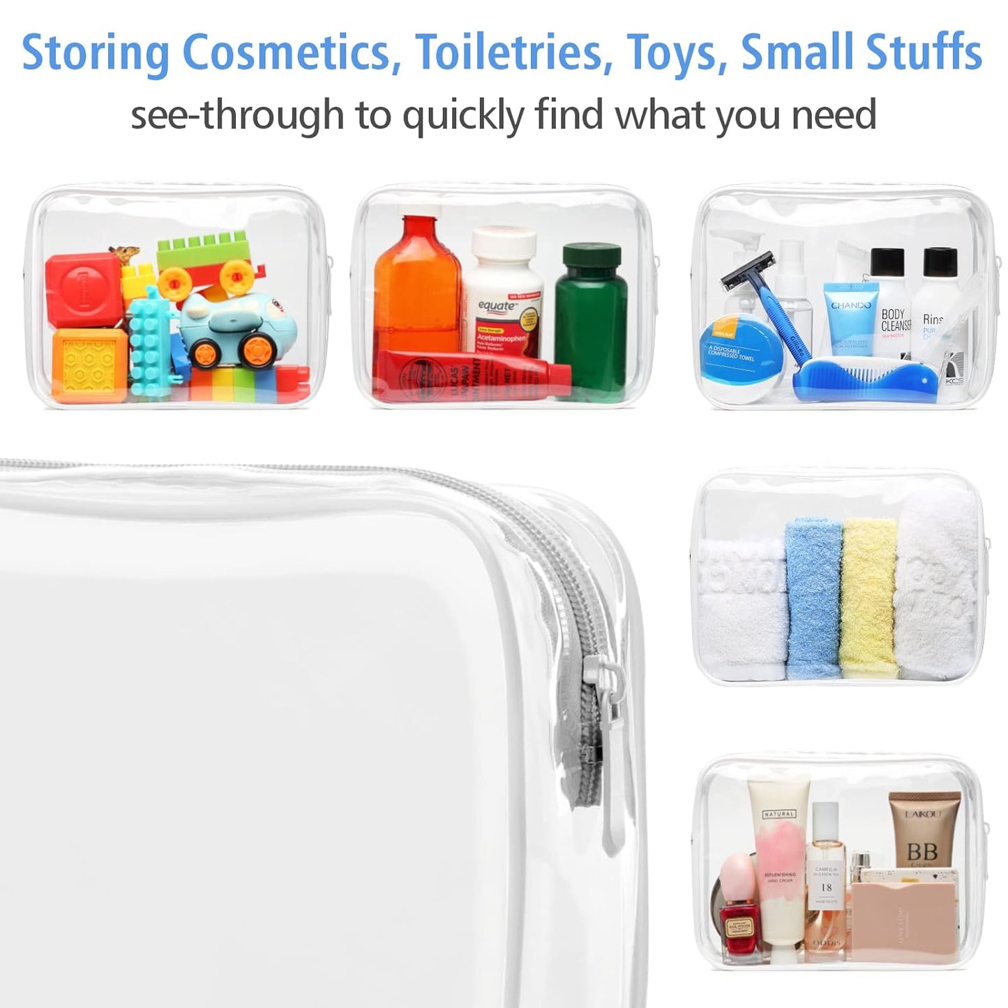 PACKISM Clear Makeup Bag - 3 Pack Clear Travel Bags for Toiletries for Women, Cosmetic Bags Carry on Toiletry Travel Essentials, White Large