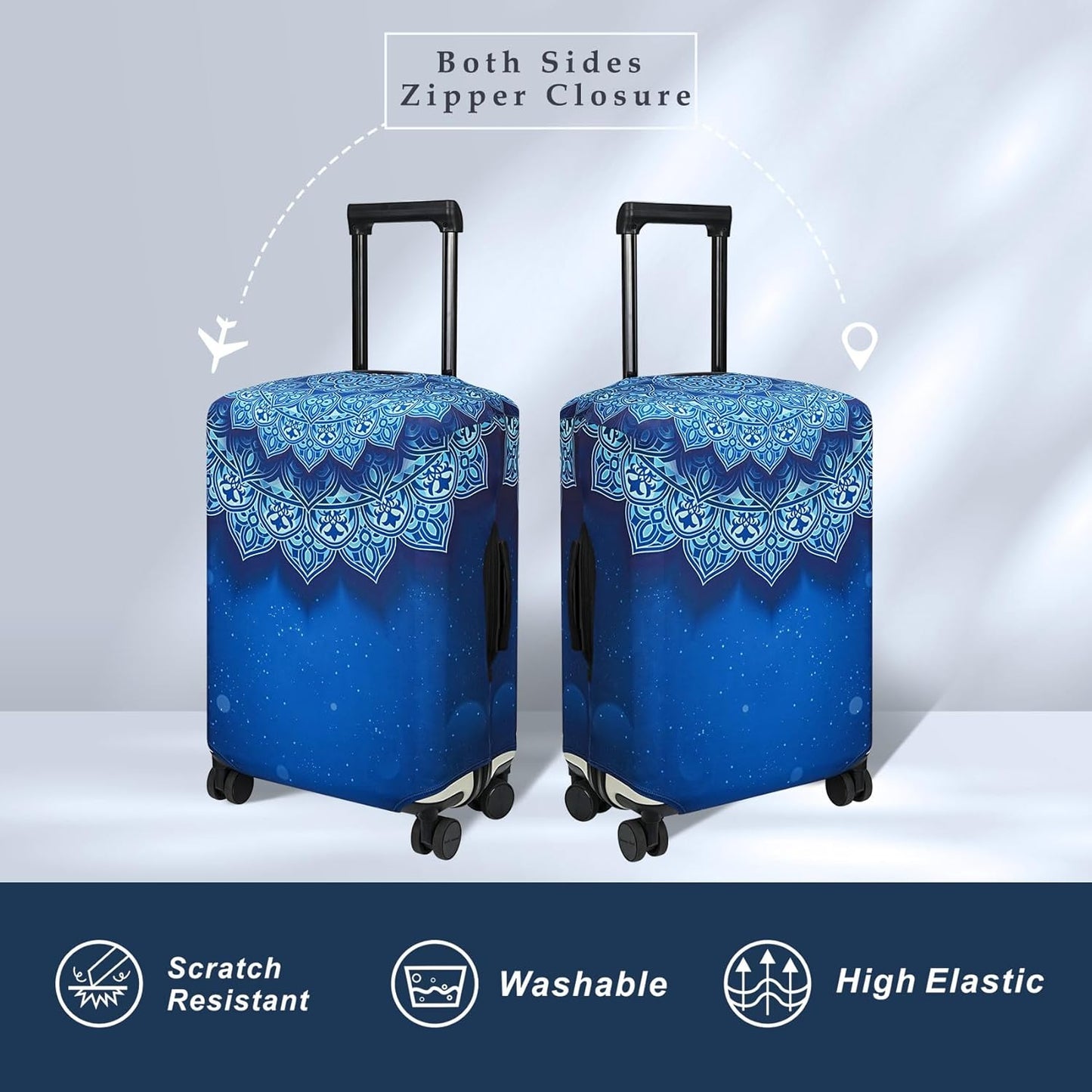 Explore Land Travel Luggage Cover Suitcase Protector Fits 27-30 Inch Case (Blue Violets, L)