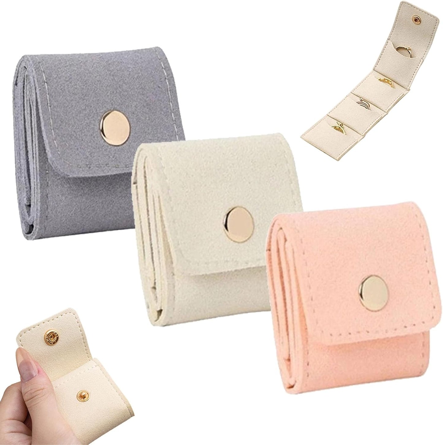 Mini Travel Jewelry Bag - Small Foldable Jewelry Case & Organizer Pouch with Snap Closure, Soft Fabric for Tangle-Free Necklaces Rings Earrings, Portable Storage Holder for Women Gift (Gray x 1)