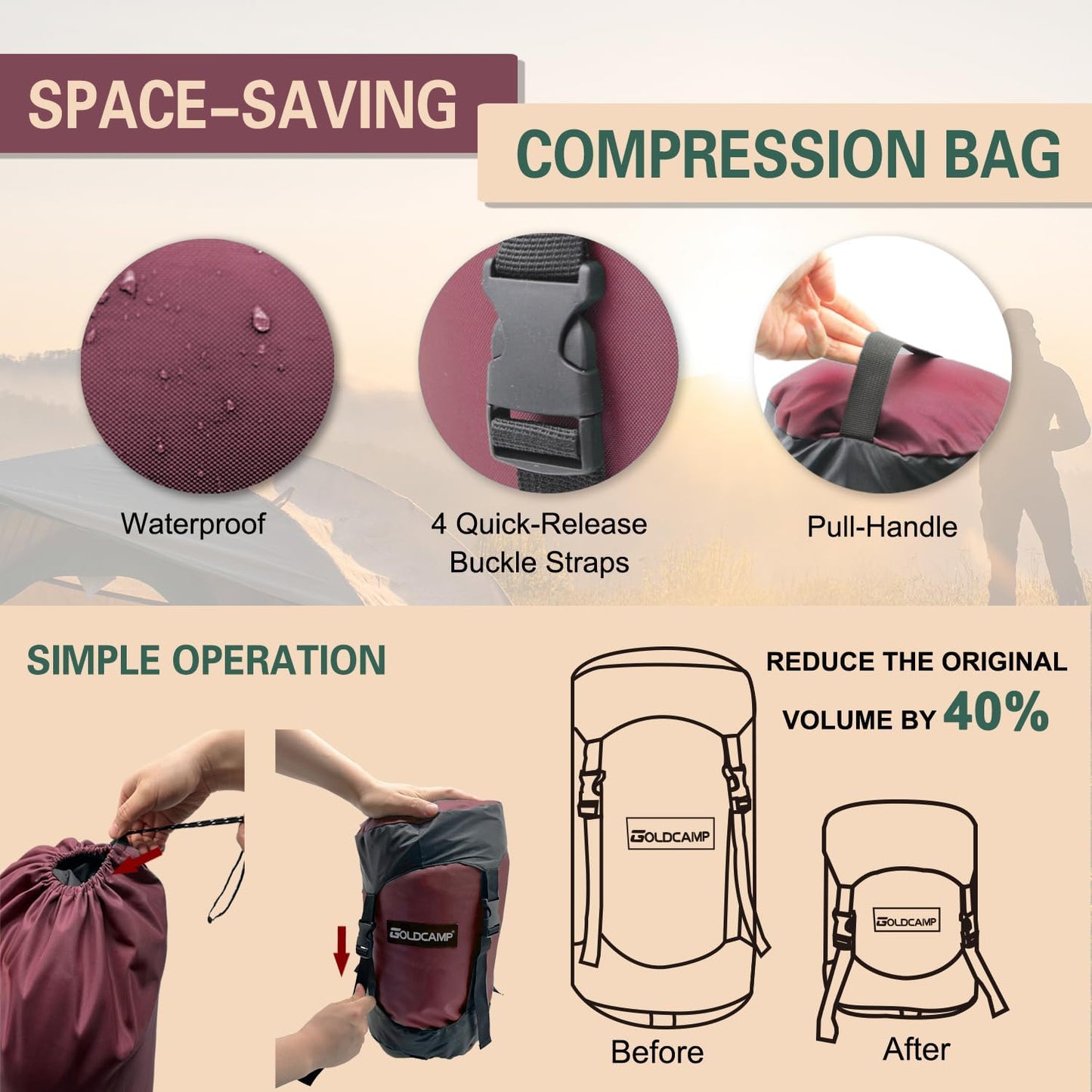 Outdoor Storage Stuff Sacks, Camping Gear Organizer (Red, XXL)