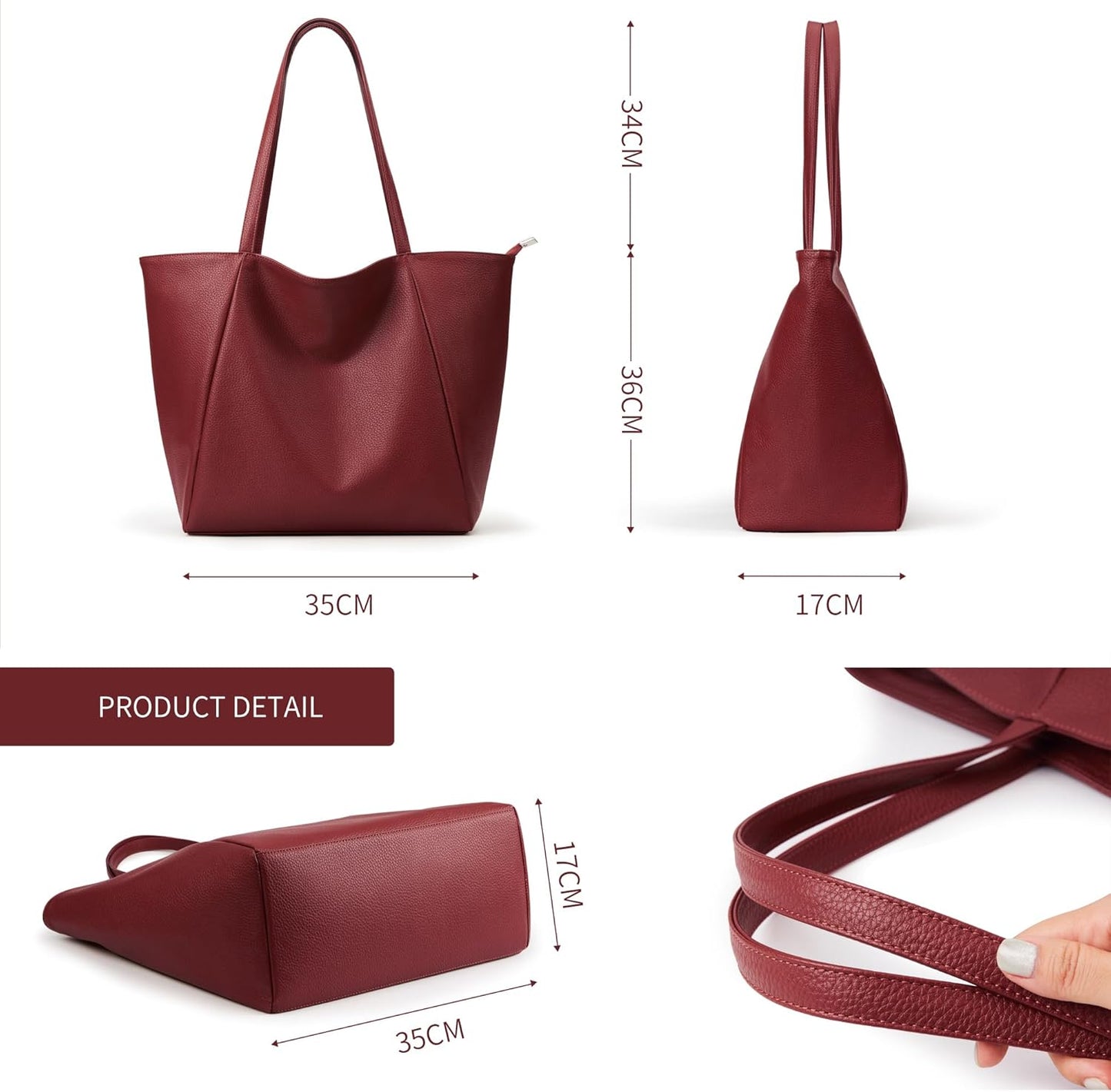 KALIDI Large Tote Bag Vegan Leather Casual Zipper Work Bag Weekender Hobo for Women 23L Oversize Shoulder Travel Purse