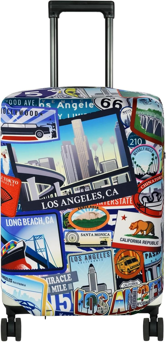 HYPER VENTURE Washable Luggage Cover - Fashion Suitcase Protector Fits 27-30 Inch Luggage (Travel Location, L)