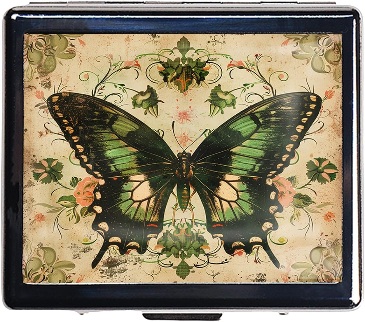 Cute and Portable Metal Pill Organizer – 8 Compartments, Elegant Chrome Finish, Ideal for Travel and Daily Use (Vintage Butterfly)
