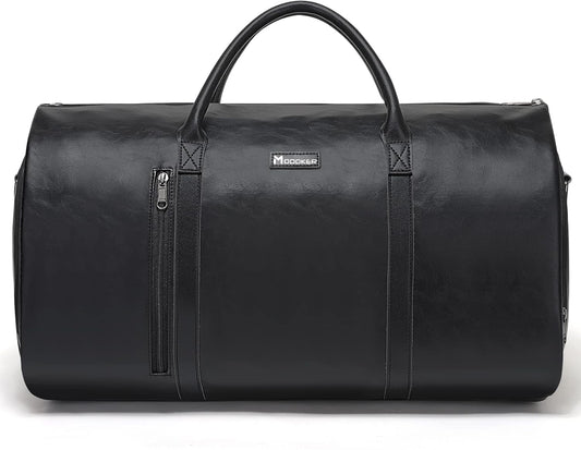 Modoker Convertible Leather Garment Bag, Carry on Garment Bags for Travel, Garment Duffel Bag, Gifts for Men Women Business Waterproof Suitcase Suit Travel Bags, Black