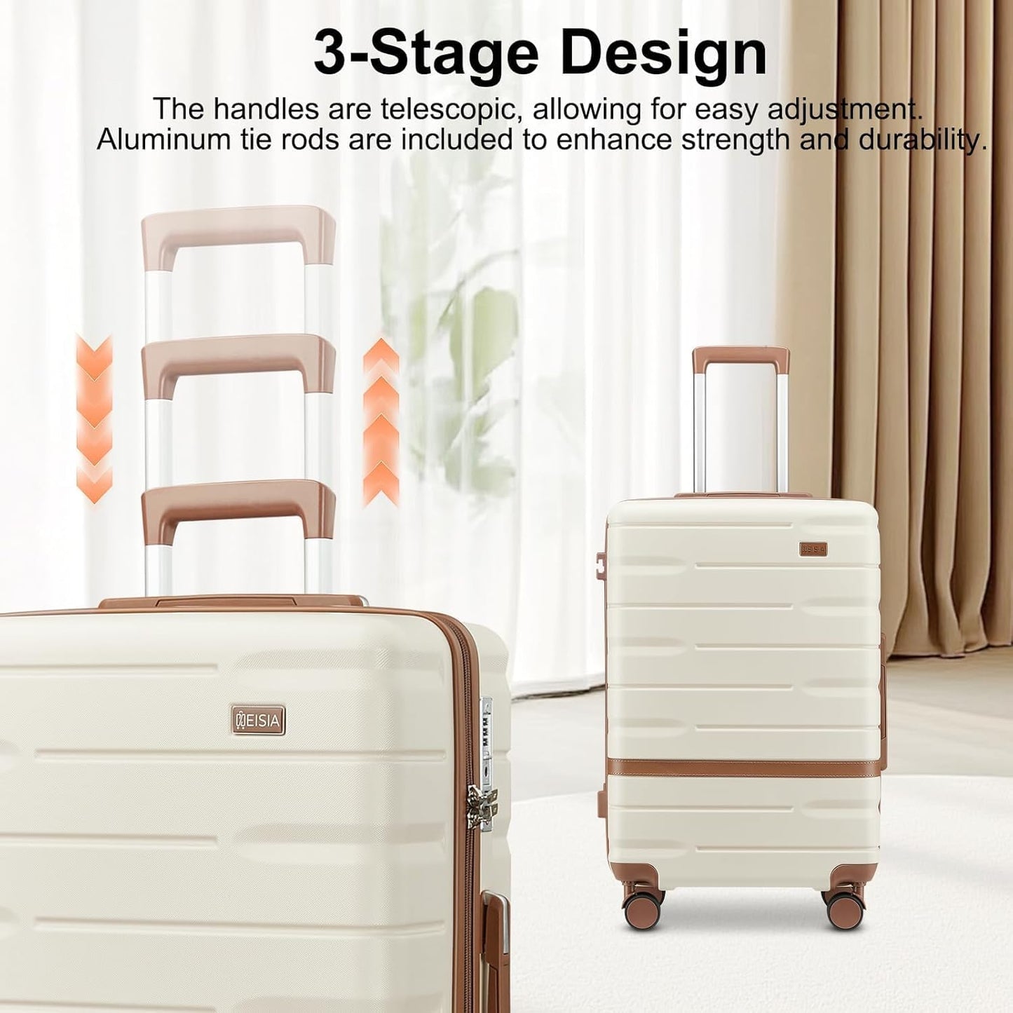 Carry On Luggage 3 Piece Lightweight Travel Luggage Set,22x14x9 Airline Approved,YKK Zippers Expandable Hard Shell Suitcase with Spinner Wheels TSA Lock (Beige, 3 Piece Sets (20/DB/TB))