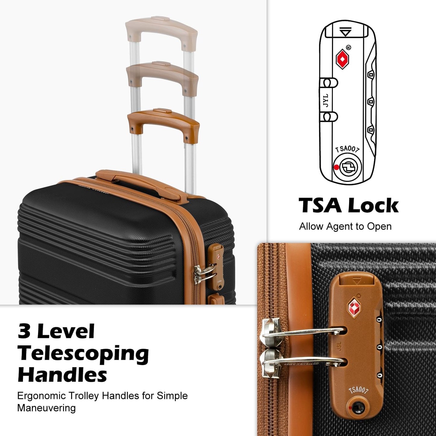 LONG VACATION 3 Piece Carry On Luggage Set with Backpack, 20 Inch Carry Suitcase with Spinner Wheels, ABS+PC Hardshell Suitcase set with TSA Lock & YKK Zipper
