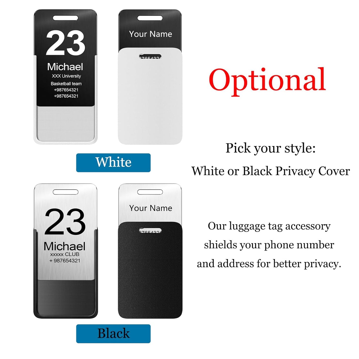 Customized Stainless Steel Luggage Tags: Personalize Your Suitcases, Backpacks, and Bags with Your Text - Custom Initial Text Name ID,Number 2"x3.3"(3 Pack)