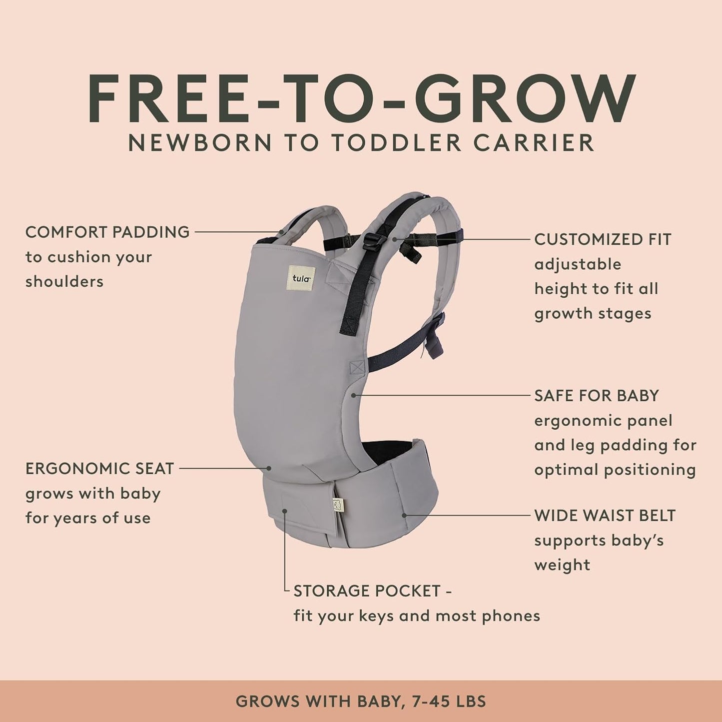 Baby Tula Breathable Mesh Panel Free-to-Grow Baby Carrier - Adjustable, Comfortable, Newborn to Toddler Carrier - Ergonomic Fit for 7lbs to 45lbs - Back & Front Carry Options - Urbanista (Black)