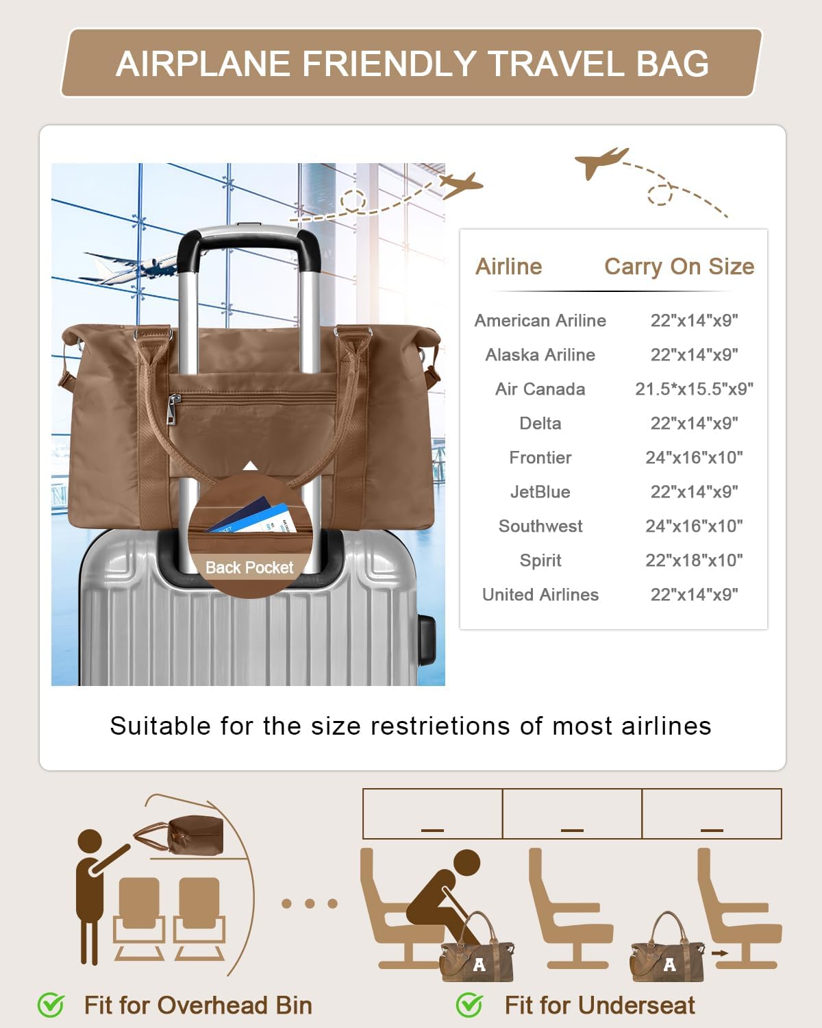 Birthday Graduation Gifts for Daughter,Initial Travel Duffel Bag Sports Gym Bag for Girls Teen Kids Birthday Gifts,Personalized Weekender Bag Carry On Tote Bags Cute Overnight Bag for Women(Brown, A)