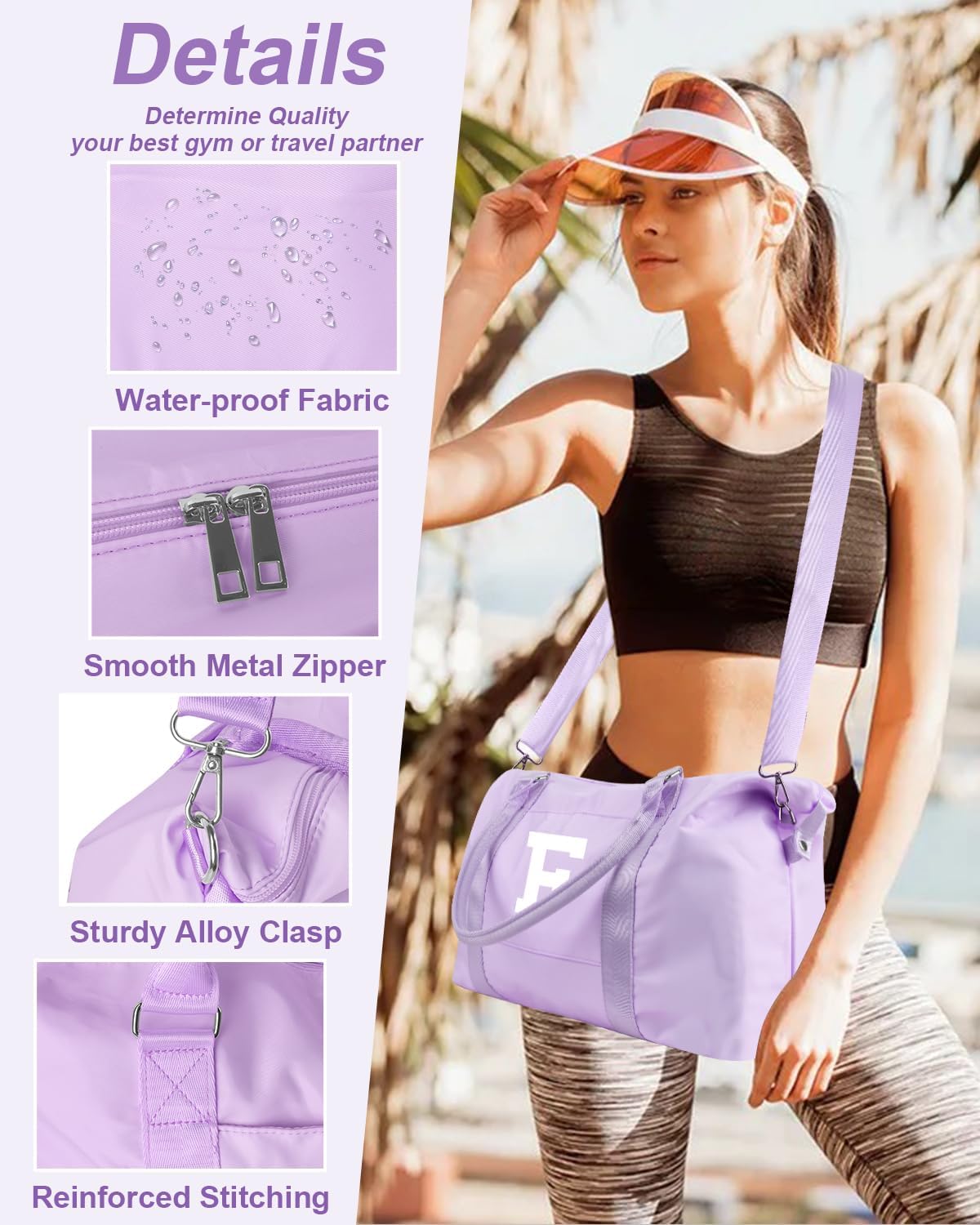 Daughter Niece Gifts for Teen Girl Kids, Initial Travel Duffel Bag Sports Gym Bag Personalized Gifts Weekender Bag，Monogram Overnight Bag Cute Dance Bag Birthday Bridesmaid Gifts for Women(Purple, F)