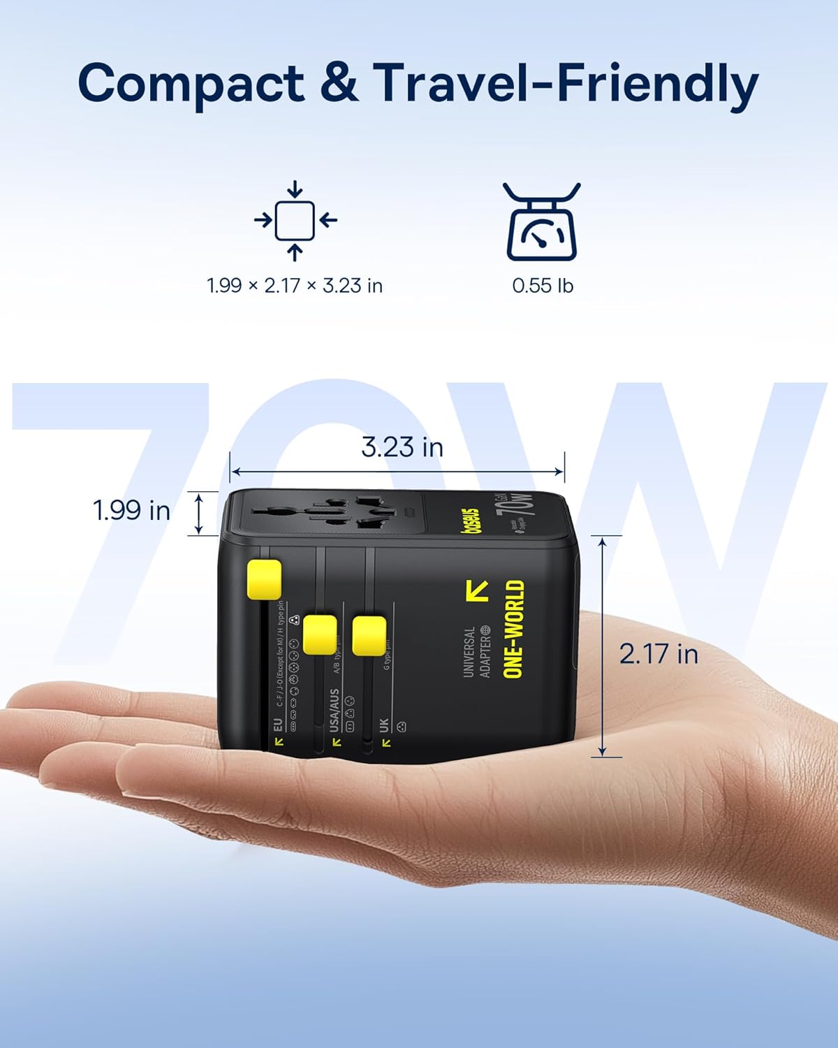 Baseus 70W Universal Travel Adapter and Baseus 60W Retractable USB C Cable