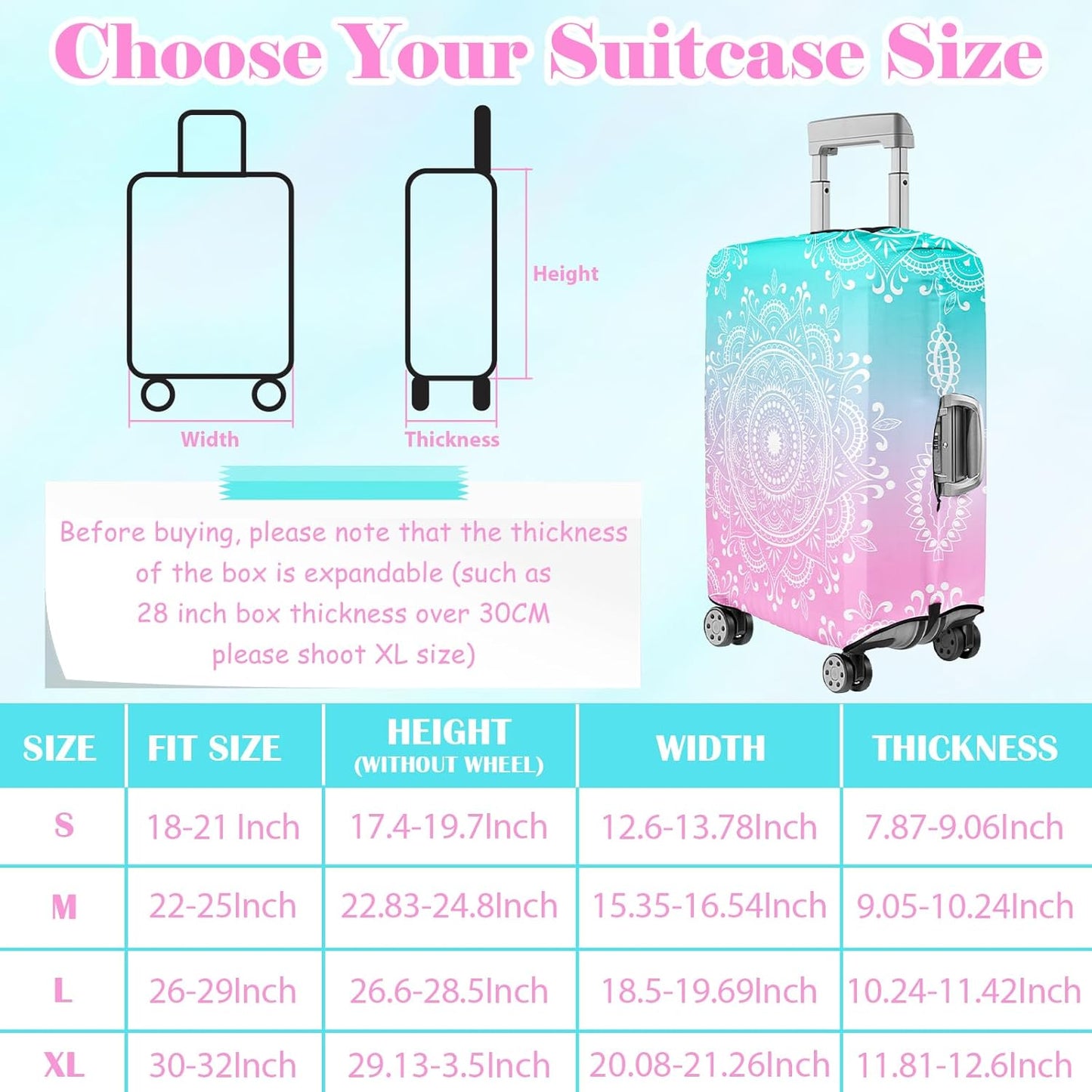Luggage Cover for Suitcase Elastic Suitcase Cover Protector, Carry On Luggage Sleeve Anti Scratch Travel Essentials Suitcase Protector Fits 27-29