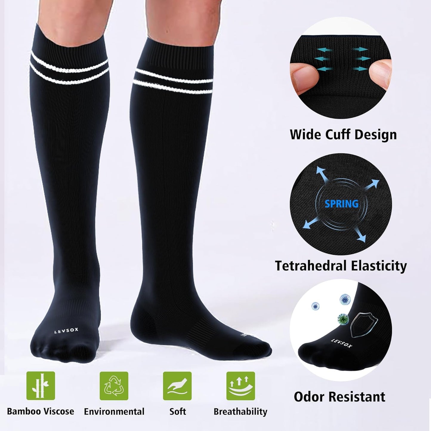 LEVSOX Compression Socks for Pregnant Women 20-30 mmHg Knee High Cute Funny Mens Supports Socks for Nurses, Medical, Travel