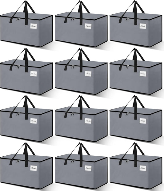 Heavy Duty Moving Bags - Extra Large Packing Bags and Storage Totes, Collapsible and Foldable Option for Moving and Storage, Grey, 125 L - 12 Pack