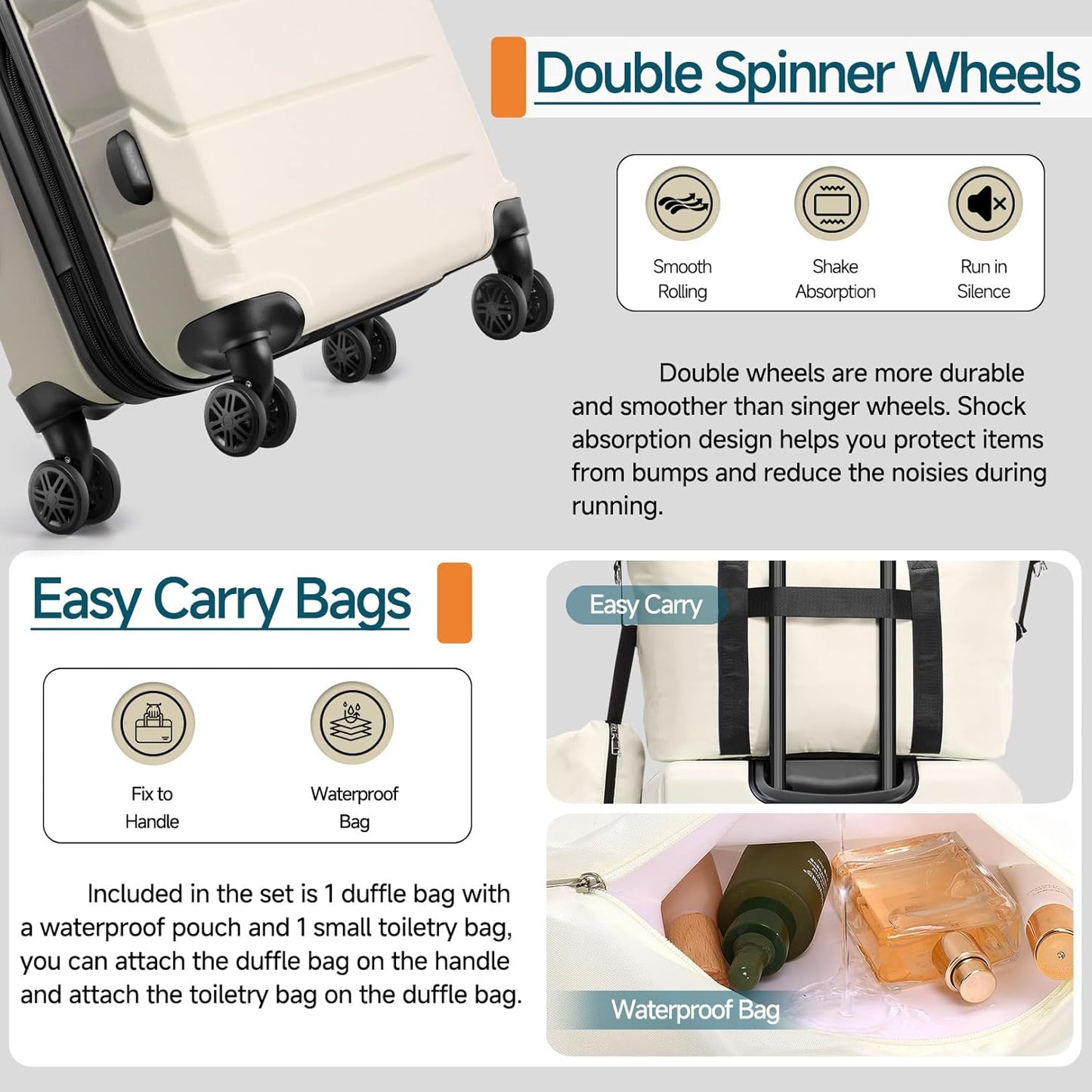Hoteel Luggage Sets 5 Piece, ABS+PC Hard Shell Expandable Suitcases with Wheels, TSA Aproved Lock and Carry on Bags, Travel Suit Case Set for Men and Women, (5-Piece, Beige)