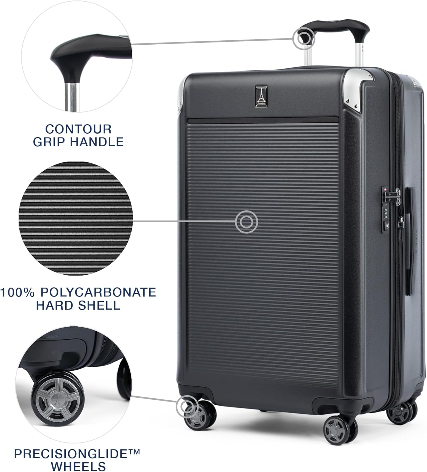 Travelpro Platinum Elite Hardside Expandable Checked Luggage, 8 Wheel Spinner, TSA Lock, Hard Shell Polycarbonate Suitcase, Shadow Black, Checked Large 28-Inch