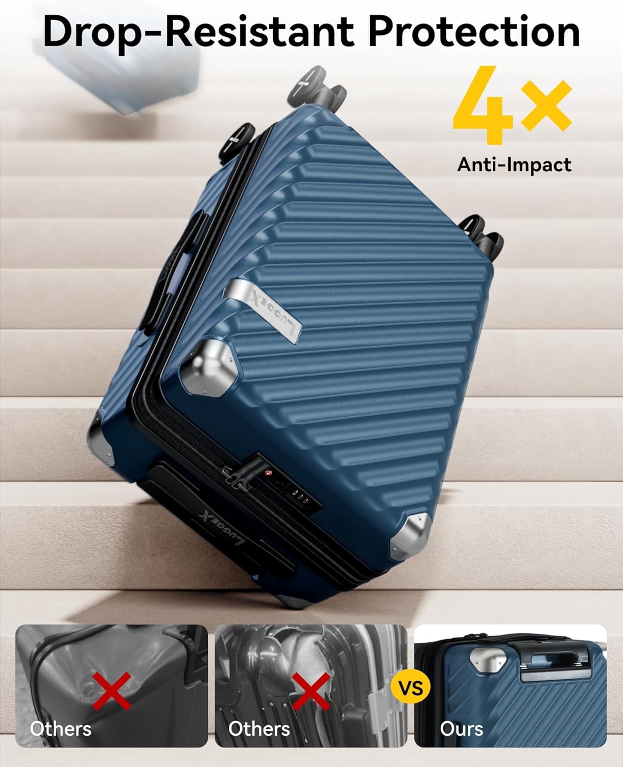 LUGGEX Luggage with Spinner Wheels, Polycarbonate Expandable Hard Shell Suitcase, Carry On 20 Inch, Navy