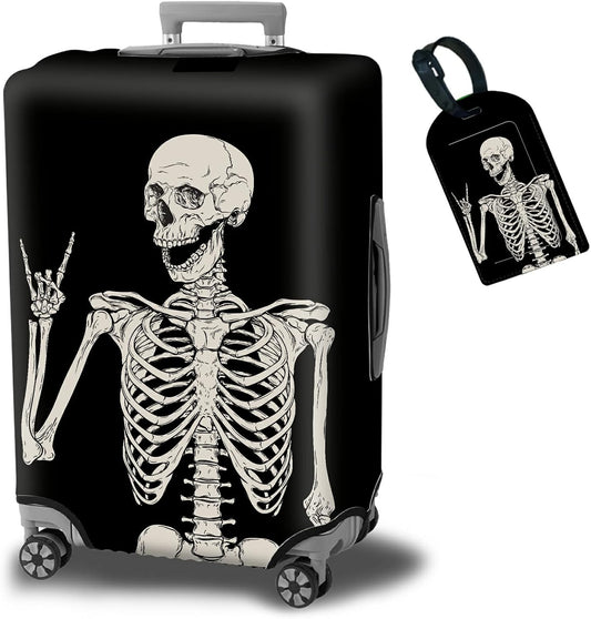 Luggage Cover Suitcase Protector Plus 1 Luggage Tag, Rock Skull Travel Suitcase Cover Suitable for 26-28 inch Luggage (L) with Concealed Zipper Washable Elastic Cloth Dustproof Anti-Scratch