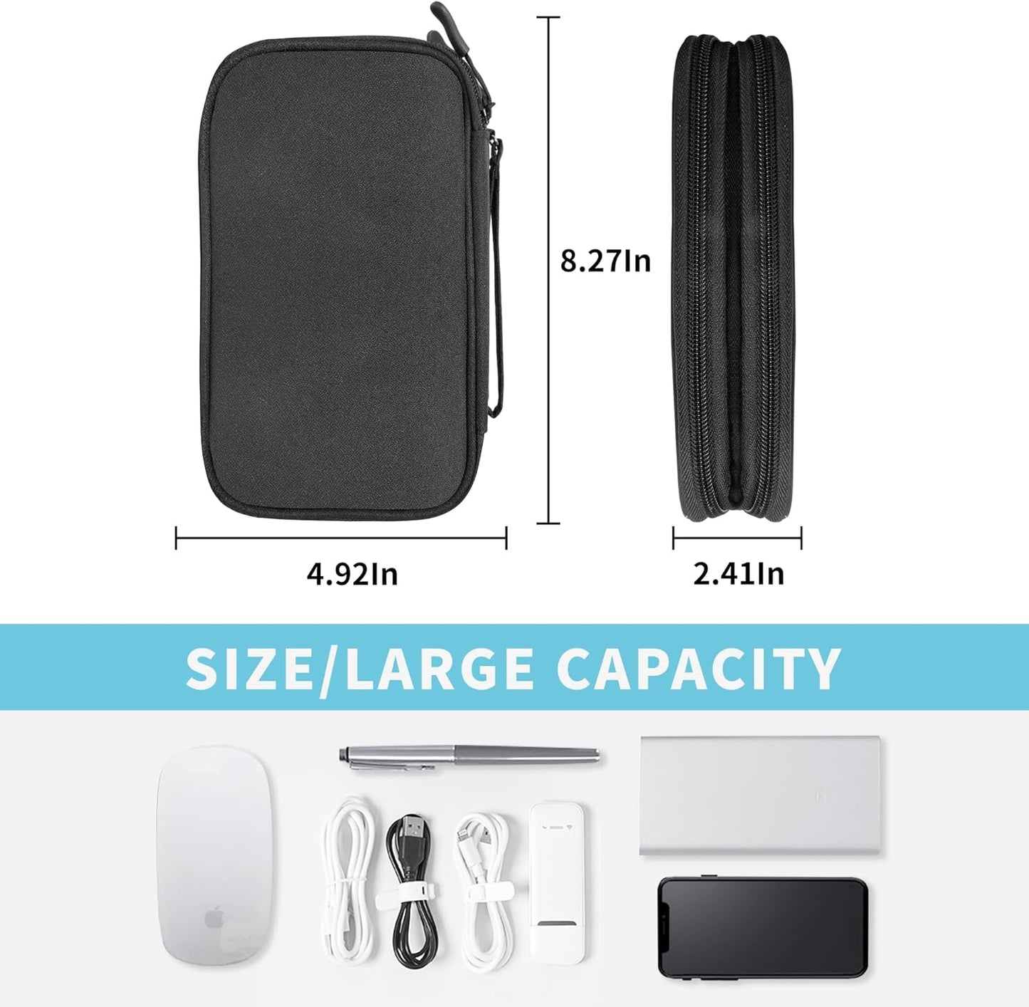 Electronics Organizer Travel Case,Electronic Accessories Storage Bag,Portable Waterproof Cable Organizer Bag,Travel Cord Organizer Bag for Small Charging Cord Storage,Cables,SD Card-Black