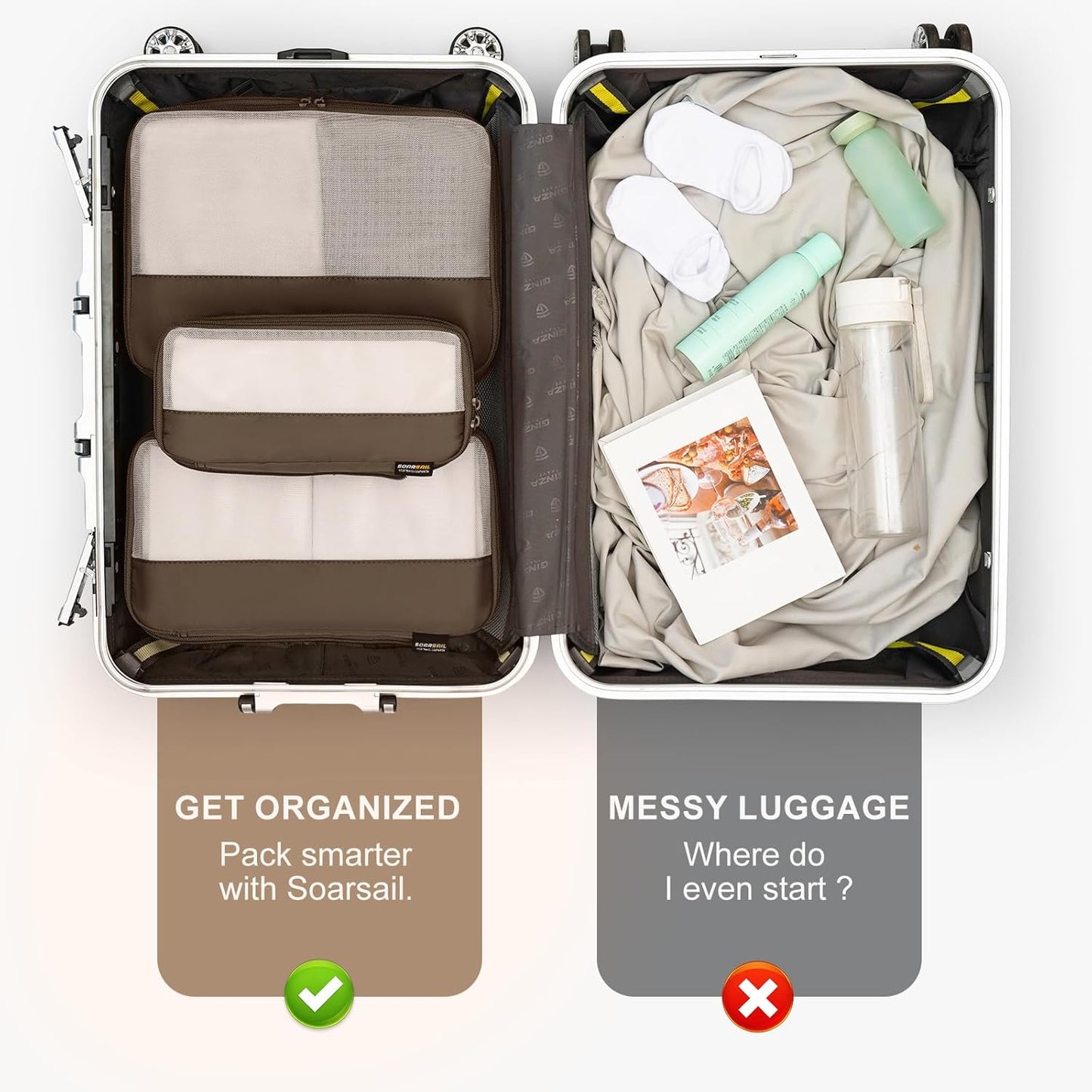 4 Set Compression Packing Cubes for Travel, Suitcases and Backpack Space Saving Organizers (Charcoal Gray)