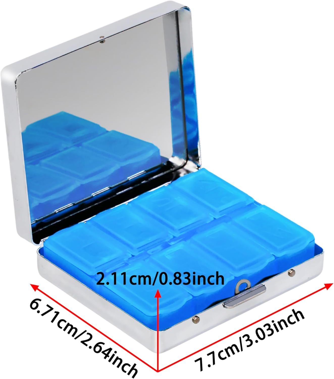 8‑Compartment Metal Pill Box Organizer – Portable Medicine Case 3″×2.6″ | Food‑Grade Dividers | Secure Snap Button Lid | Travel & Gift for Seniors (Rainbow Elephant Parade)
