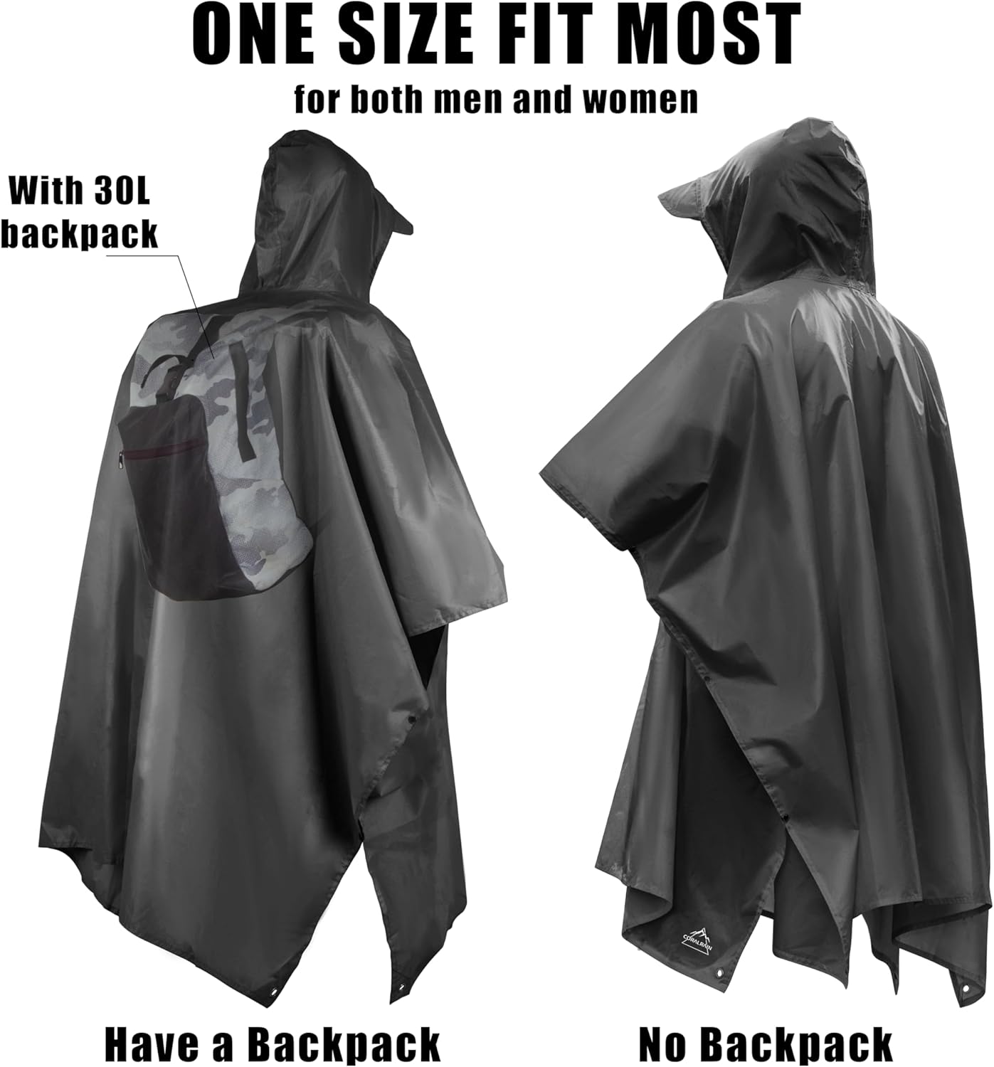Coralrain Hooded Rain Poncho Lightweight Waterproof Unisex Raincoat Jacket with Pocket for Men Women Adult