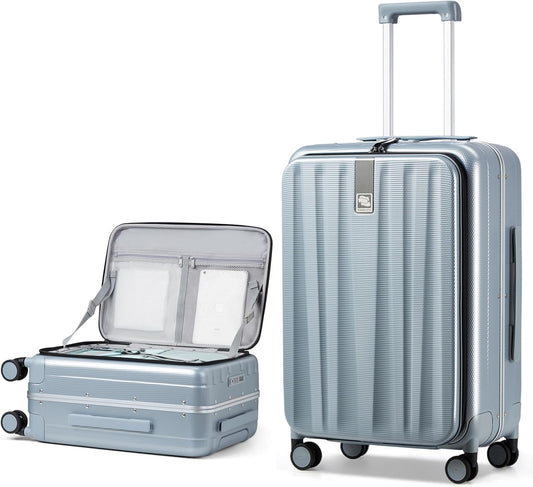 Hanke 26 Inch Large Checked Luggage PC Hard Shell Luggage Top Opening Travel Luggage Suitcases with Wheels for Woman Men.(Grey)