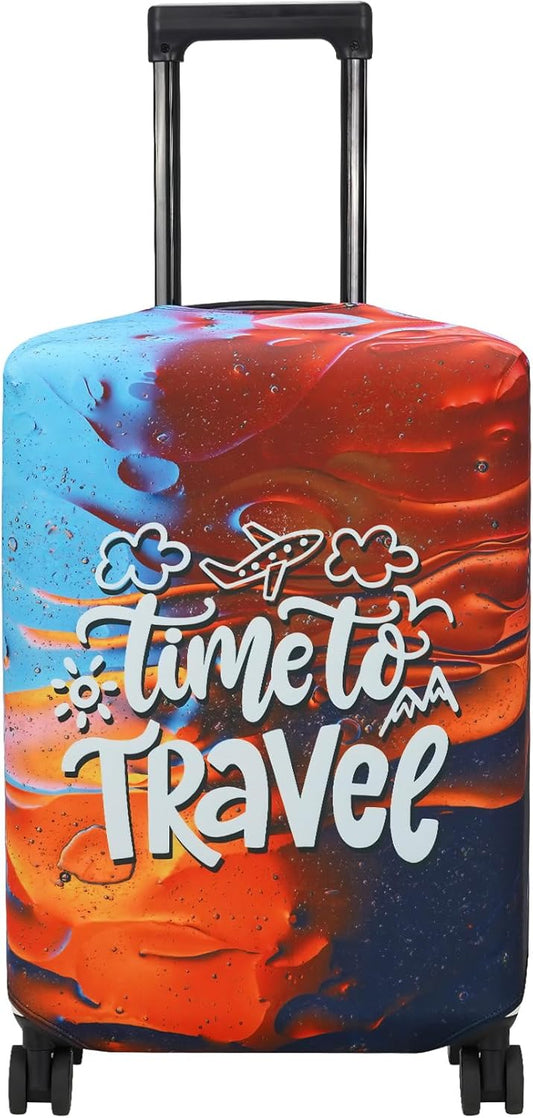 Explore Land Luggage Cover Suitcase Protector Fits 27-30 Inch Case (Time to Travel, L)