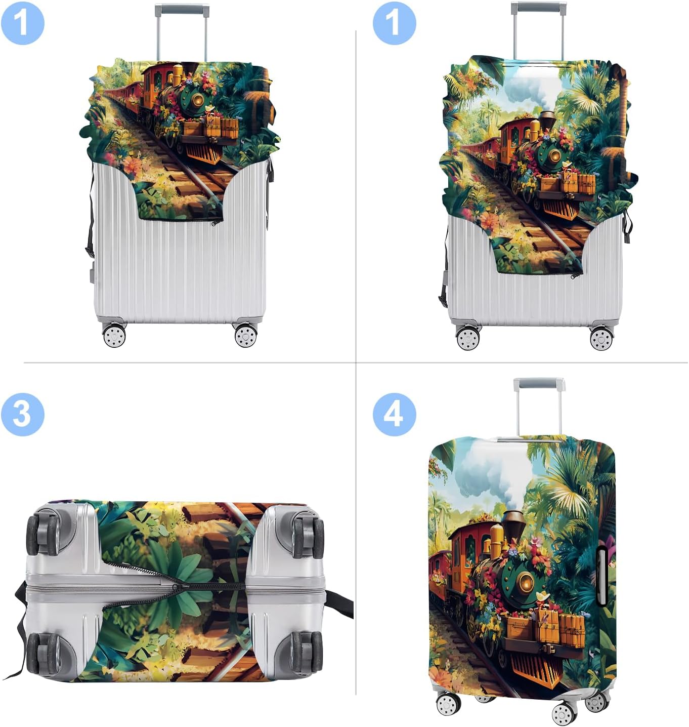 Train Luggage Cover Washable Suitcase Protector Anti-Scratch,Stretchable Fit for 20-34Inch Luggage Durable Travel Bag Cover with Zipper Closure (M(24-26inch suitcase))