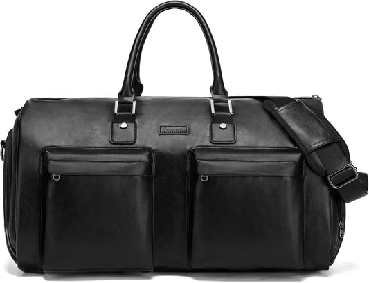 Leather Garment Bag for Travel, Modoker Carry On Suit Carrier Travel Bag with Shoulder Strap/Multiple Pockets - Ideal for Business Trips & Weekend Getaways - The Garment Duffel Bag for Traveling Men