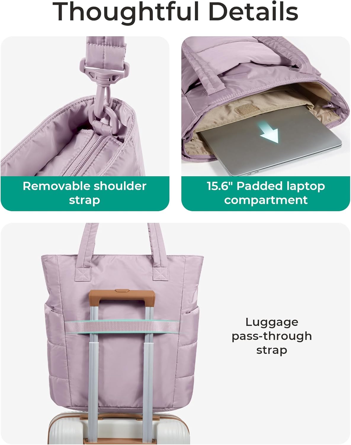 BAGSMART Tote Bag for Women, Lightweight Puffy Tote Bag with Compartments Shoulder Bag Handbag for Travel, Work, Gym,