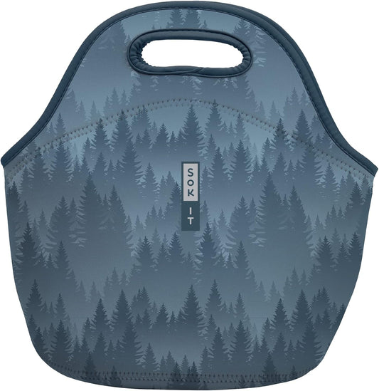 Sok It LunchTote Zippered Bag Insulated Neoprene Caddy (Foggy Woods, Large 4.5 Quart Lunch Tote)