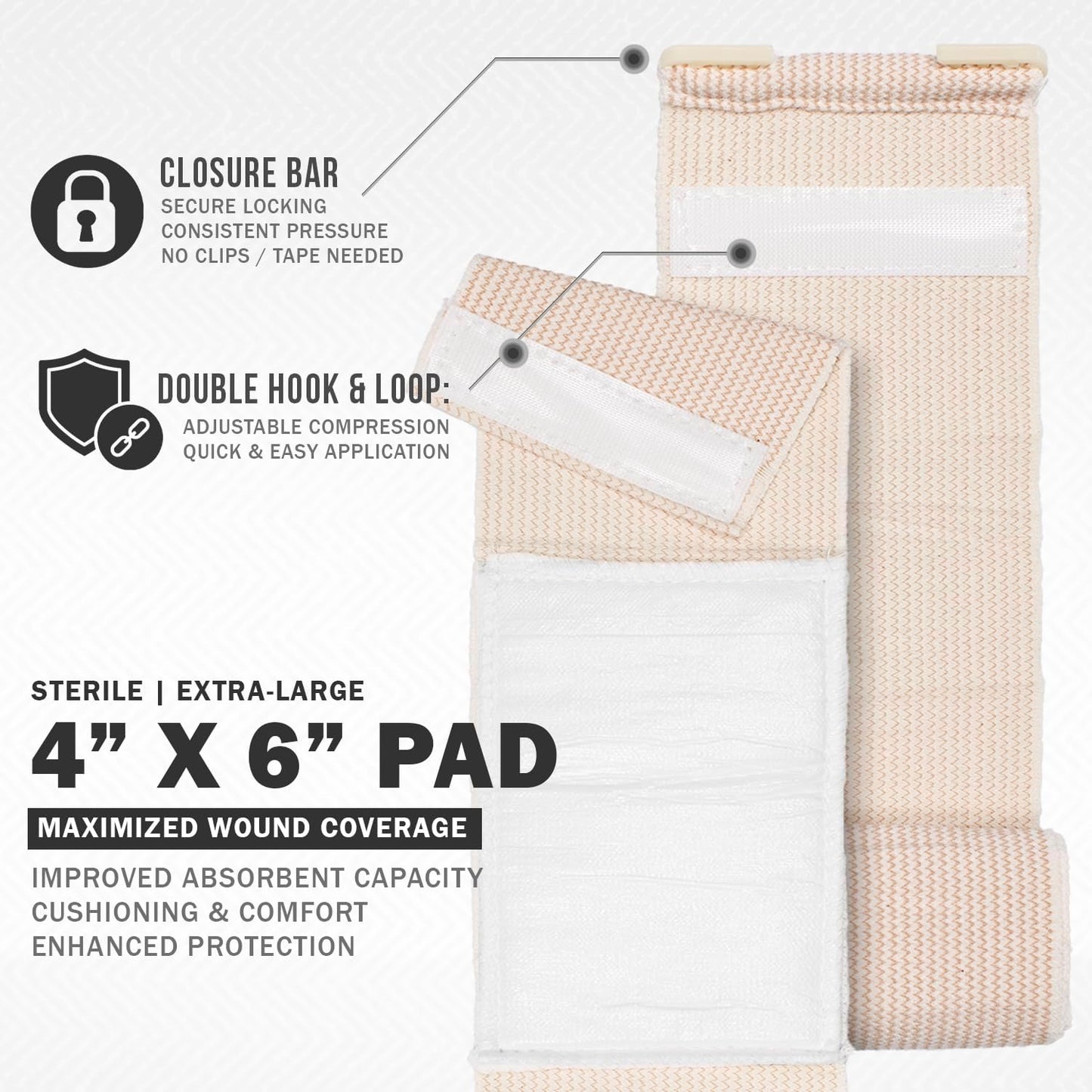 EVERLIT Mini 4 x 6 Inch Emergency Bandage Compression Trauma Pressure Wound Dressing Sterile Vacuum-Sealed for Bleeding Control, Gun Shot, Medical Kit, First Aid IFAK (3)