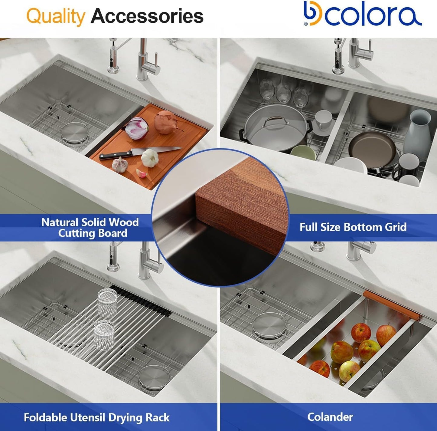 Dcolora 33 In. Double Bowl Kitchen Sink Undermount Sink Workstation Stainless Steel 50/50 Split Low Divided 16 Gauge Under Counter Basin, 33"x19"x10",DC-U-1111