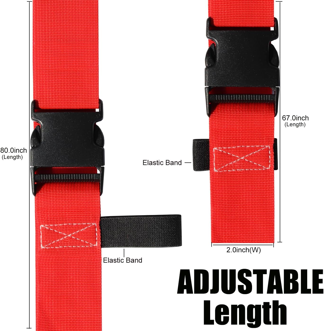 Luggage Straps for Suitcases TSA Approved-2 Pack Bright Personalized Luggage Belt Strap for Suitcase/Carry On Bag Luggage Accessories for Travel (Red)