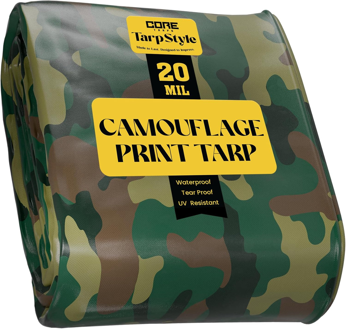 Core Tarps Extreme Heavy Duty 20 Mil Tarp Cover, Waterproof, UV Resistant, Rip and Tear Proof, Poly Tarpaulin with Reinforced Edges for Roof, Camping, Patio, Pool, Boat (Camouflage/Green 12′ X 20′)