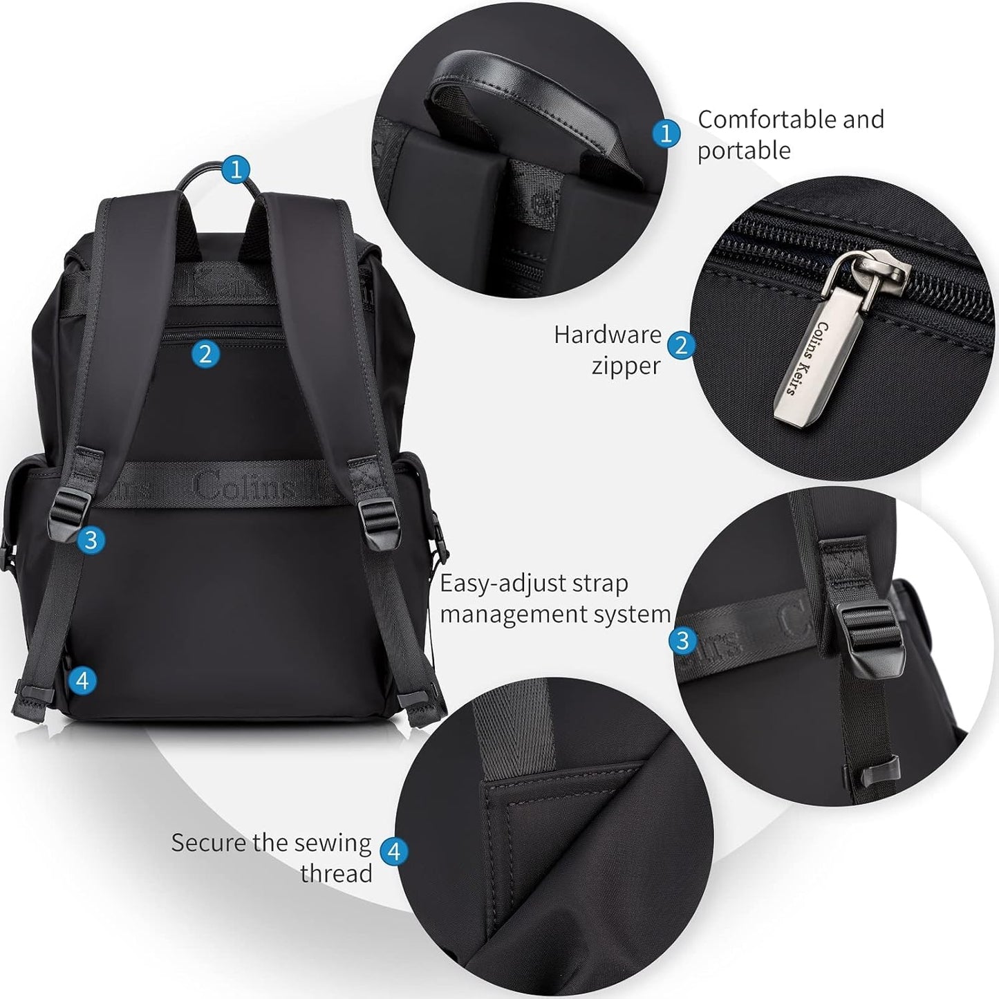 Black backpack for men, 16 inch laptop backpack with computer compartment, Drawstring slim waterproof tech backpack for travel, work, college or daily use, Large 30 L