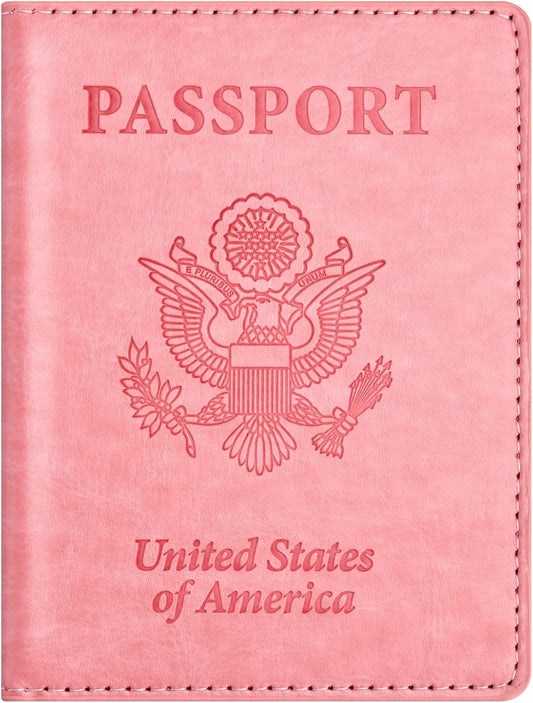 Eoehro Passport and Vaccine Card Holder, Faux Leather, AI-pink, Compact, Lightweight, Waterproof