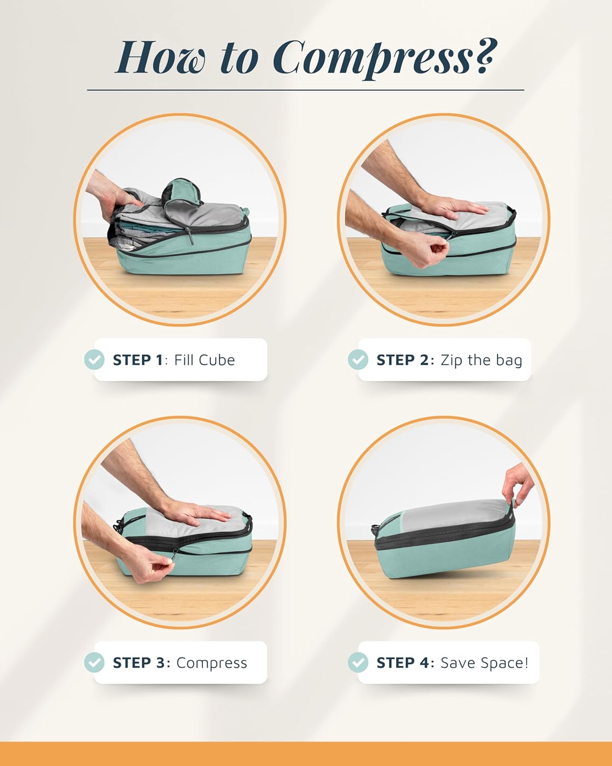 Compression Packing Cubes for Travel by TRIPPED – 6-Piece Premium Set with Laundry & Shoe Bag, Space Saving Travel Organizer Bags for Suitcase & Carry-On Luggage (Dusty Teal Mesh)